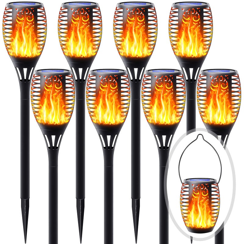 FITSAN 8Pack Solar Torch Light with Flickering Flame, Upgraded 3in1 Solar Lights Outdoor Hanging Lantern, Waterproof Landscape Decoration Lighting for Garden Yard Pathway Driveway, Auto On/Off - Image 1
